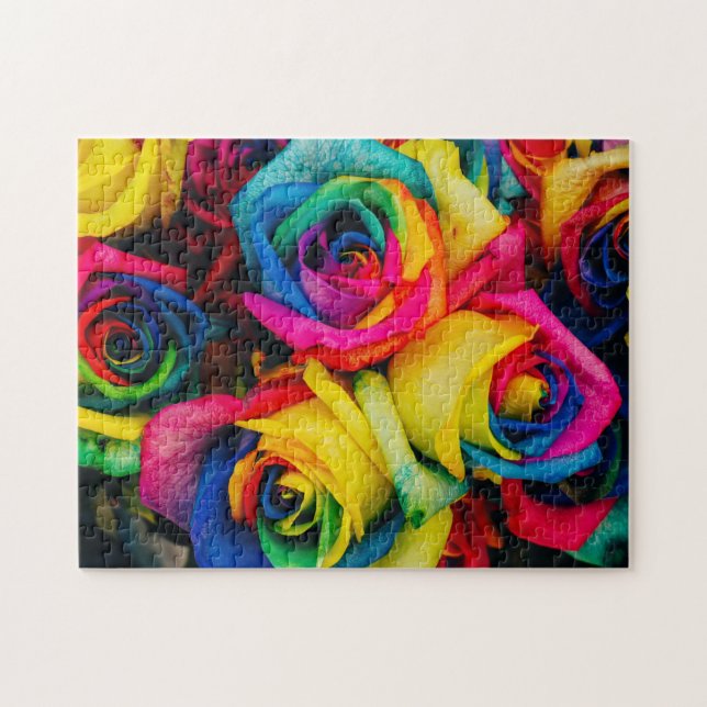 roses flowers rainbow cute pretty art colours  jigsaw puzzle (Horizontal)