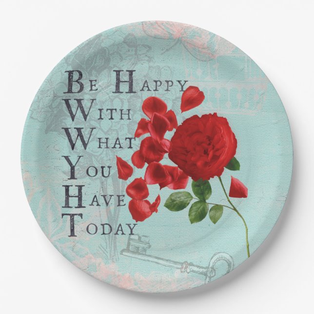 Roses Flowers with Wise Saying- Wisdom Paper Plate (Front)