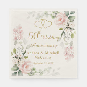 Roses Foliage Hearts 50th Wedding Anniversary Napkin