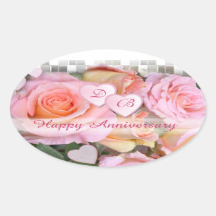 Roses for my Love  Happy Anniversary Oval Sticker