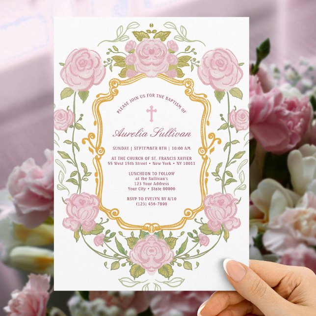 Roses Frame Baptism Invitation (Creator Uploaded)