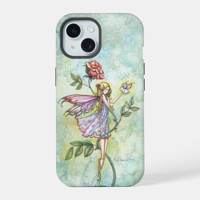 Rose's Friend Fairy and Bunny Fantasy Art iPhone 15 Case (Back)