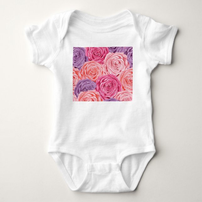 Roses Galore: Beautiful Seamless Pattern. Baby Bodysuit (Front)