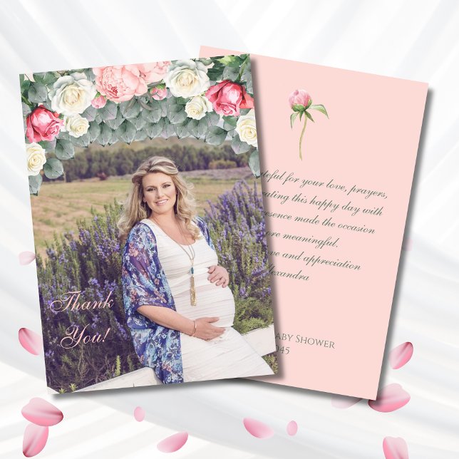 Roses Garden Baby Shower Photo Thank You Card (Creator Uploaded)
