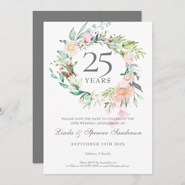 Roses Garland 25th Anniversary Save the Date Invitation (Front/Back)