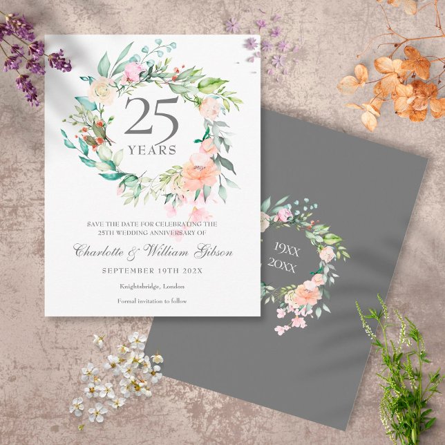 Roses Garland 25th Anniversary Save the Date Postcard (Creator Uploaded)