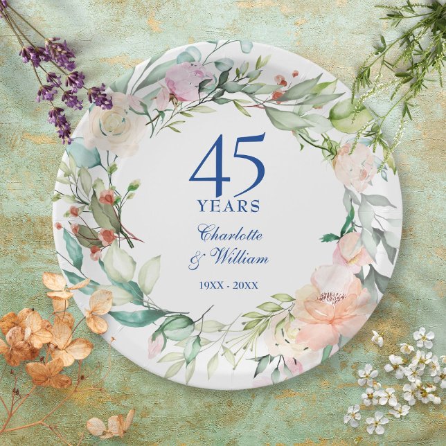 Roses Garland 45th 65th Wedding Anniversary Paper Plate (Creator Uploaded)