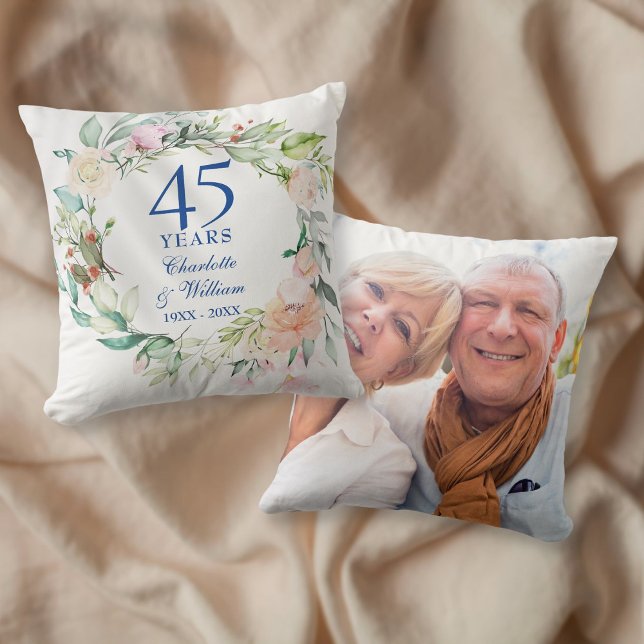 Roses Garland 45th 65th Wedding Anniversary Photo Cushion (Roses Garland 45th 65th Wedding Anniversary Photo Throw Pillow)