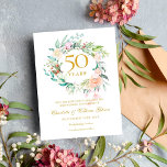 Roses Garland 50th Anniversary Save the Date Announcement Postcard<br><div class="desc">Featuring a delicate watercolor roses floral greenery garland,  this chic botanical 50th wedding anniversary save the date card can be personalised with your special golden anniversary information. The reverse features a matching floral garland framing your anniversary dates in elegant white text on a gold background. Designed by Thisisnotme©</div>