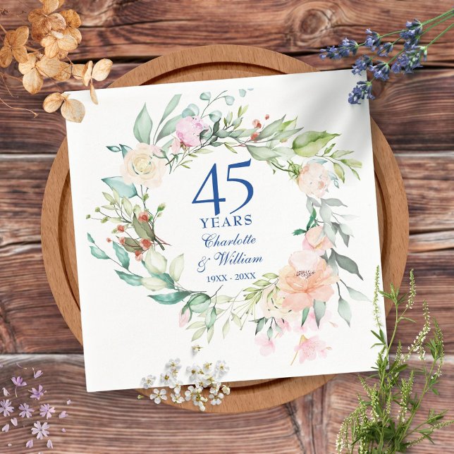 Roses Garland Floral 45th 65th Wedding Anniversary Napkin (Creator Uploaded)
