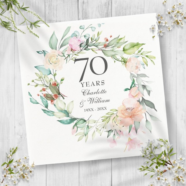 Roses Garland Floral 70th Wedding Anniversary Napkin (Roses Garland Floral 70th Wedding Anniversary Napkins)
