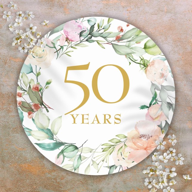 Roses Garland Gold 50th Wedding Anniversary Classic Round Sticker (Roses Garland Gold 50th Wedding Anniversary Classic Round Sticker)