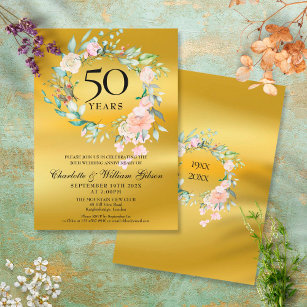 Roses Garland Gold Foil 50th Wedding Anniversary Invitation