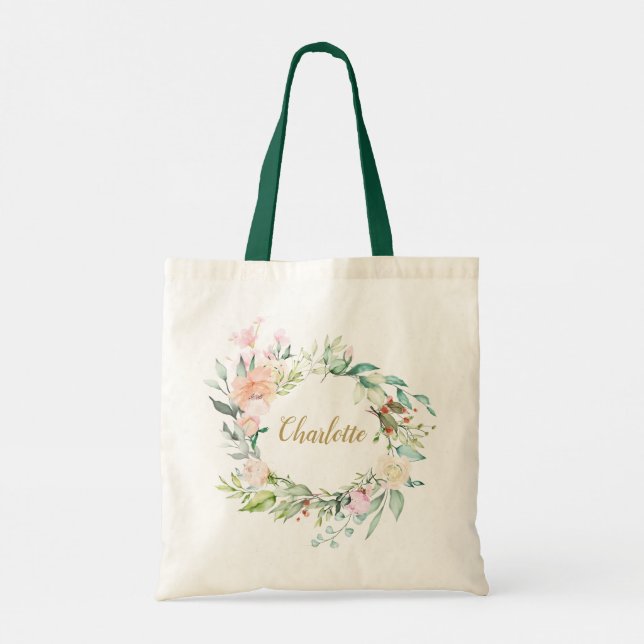 Roses Garland Personalised Script Name  Tote Bag (Back)