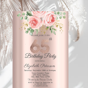Roses Glitter Drips Rose Gold 65th Birthday  Invitation