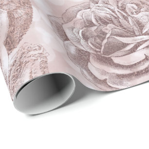 Roses Glitter Pink Rose Bokeh Floral Faux Blush Wrapping Paper