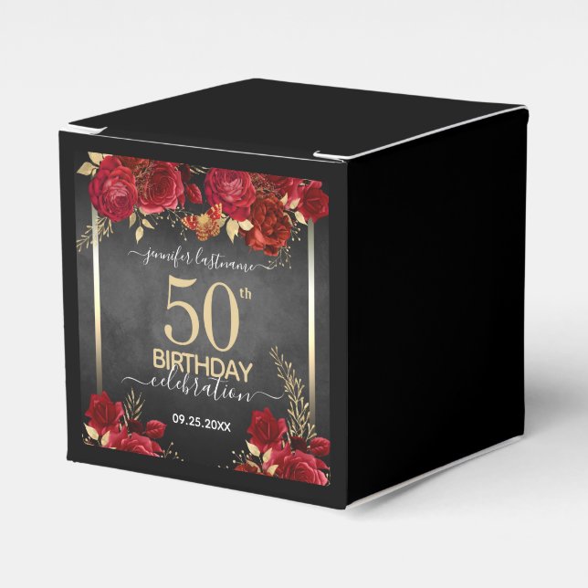 Roses gold 50th Birthday  Favour Box (Front Side)
