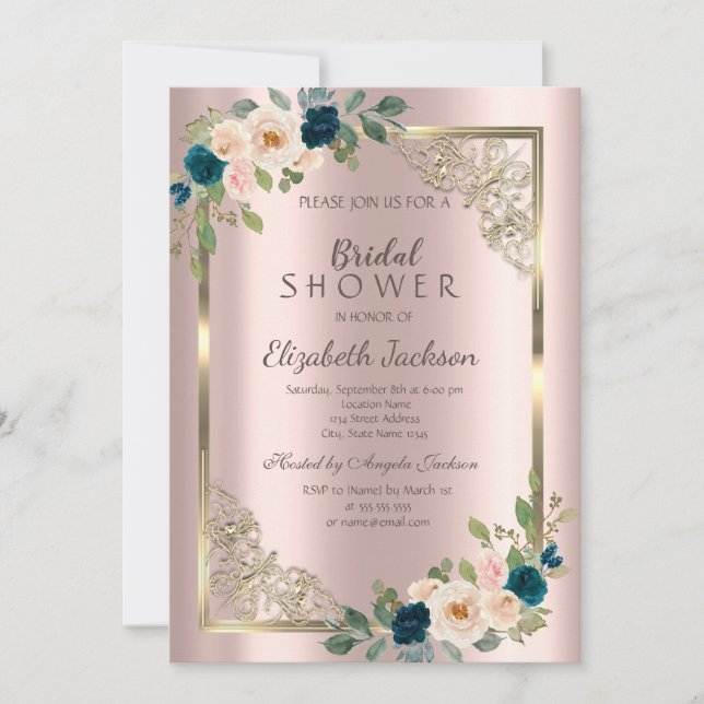 Roses Gold Frame Rose Gold Bridal Shower Invitation (Front)