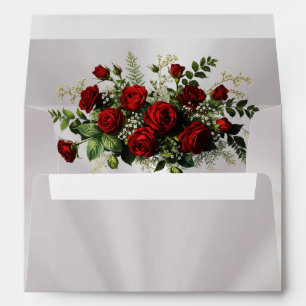 Roses & Gold Leaves Border - Pearl Envelope