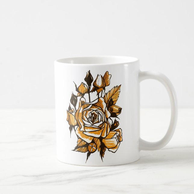 Roses, graphic floral art, blooming rose flowers coffee mug (Right)