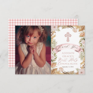 Roses   Grasses Floral Girl First Holy Communion Thank You Card