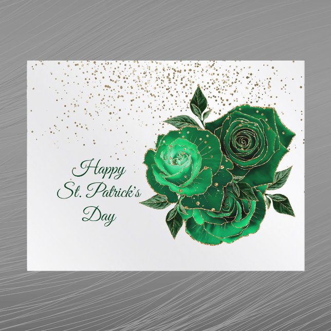 Roses Green Gold Confetti St Patricks Day Holiday Postcard (Creator Uploaded)