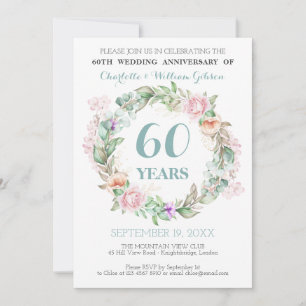 Roses Greenery 60th Diamond Wedding Anniversary Invitation