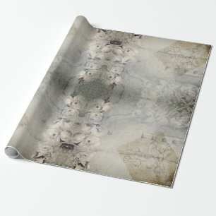 Roses Grunge Grey Gothic Wrapping Paper