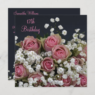 Roses & Gypsophila Bouquet 17th Birthday Invitation