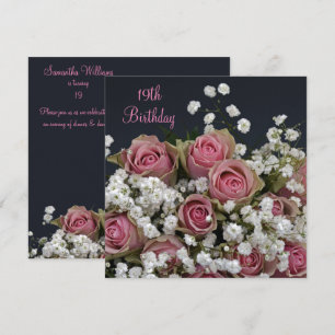 Roses & Gypsophila Bouquet 19th Birthday Invitation