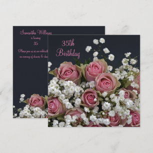 Roses & Gypsophila Bouquet 35th Birthday Invitation