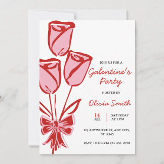 Roses hand drawn galentines girls night party invitation