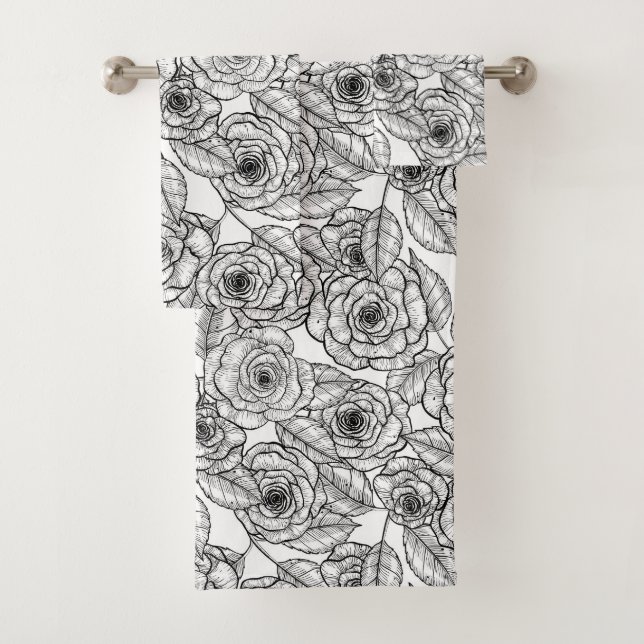 Roses hand drawn pattern bath towel set (Insitu)