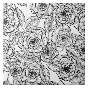 Roses hand drawn pattern ceramic tile