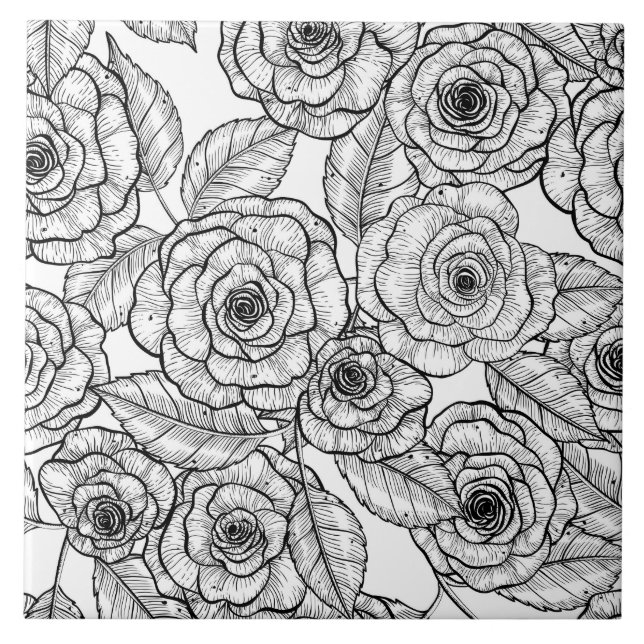 Roses hand drawn pattern ceramic tile (Front)