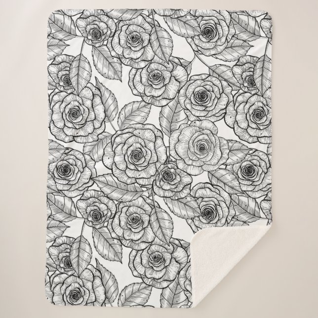 Roses hand drawn pattern sherpa blanket (Front)