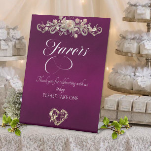 Roses & Heart Favours - Plum Pedestal Sign