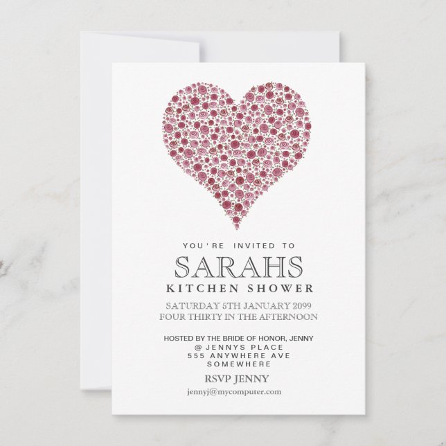Roses Heart Kitchen Tea Bridal Shower Party Invite (Front)