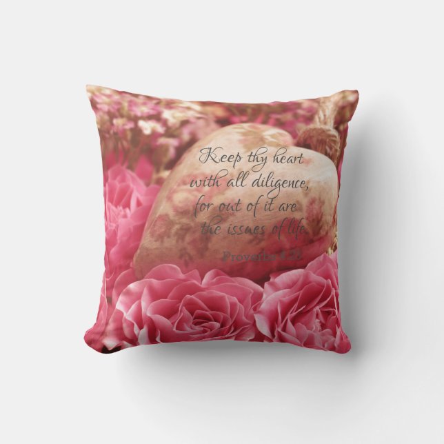 Roses Heart; Your Heart KJV Bible Verse Cushion (Front)