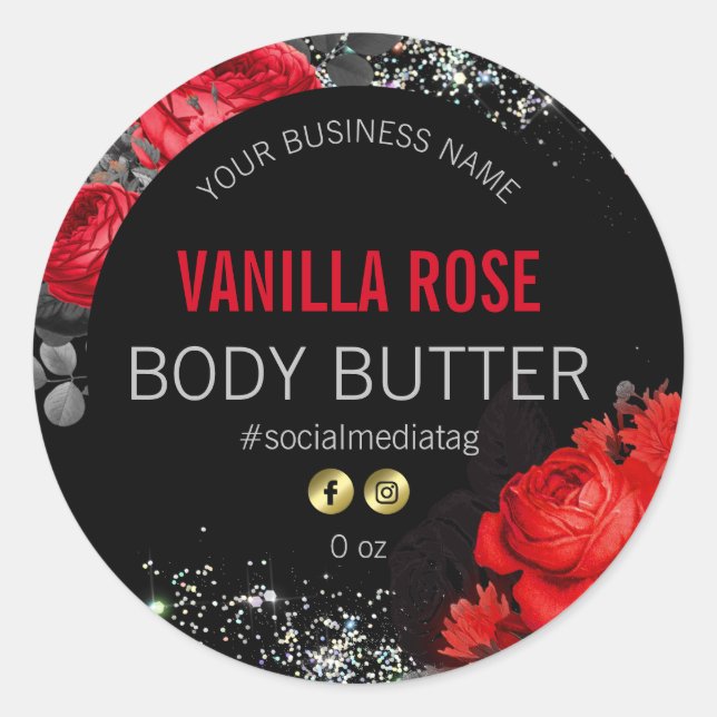 Roses Holographic Sparkles Black Product Labels (Front)