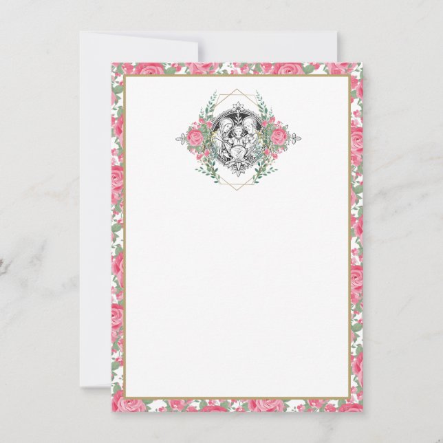 Roses Holy Family Elegant Religious Stationery Thank You Card (Front)