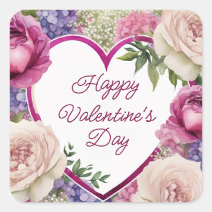 Roses & Hydrangeas Custom Text Valentine's Day Square Sticker