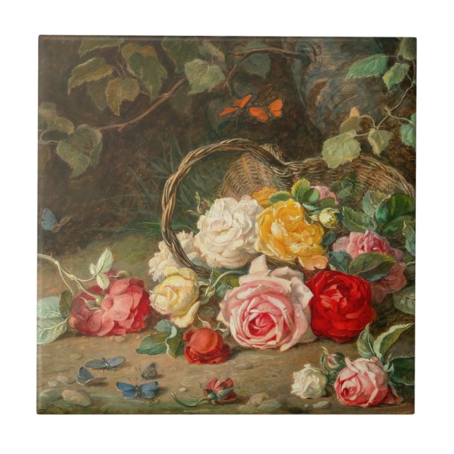 Roses in a Basket – Josef Neugebauer Ceramic Tile (Front)