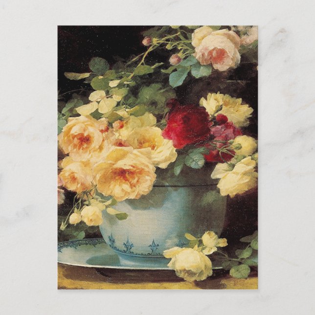 Roses in a Blue Bowl Postcard (Front)
