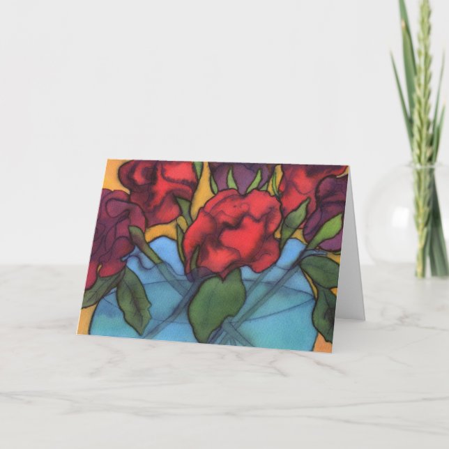 Roses in a Blue Vase Birthday Card (Front)