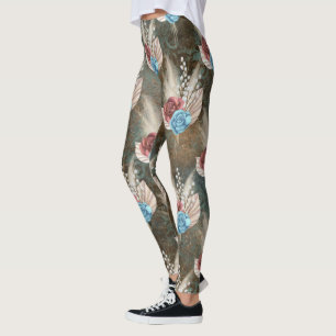 Roses in a Fleur De Lis Background Leggings