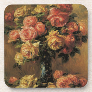 Roses in a Vase by Pierre Renoir, Vintage Fine Art Coaster