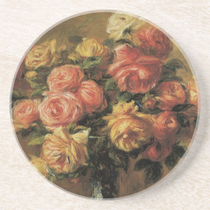 Roses in a Vase by Pierre Renoir, Vintage Fine Art Coaster