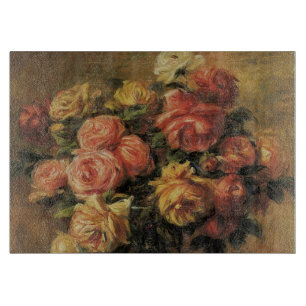 Roses in a Vase by Pierre Renoir, Vintage Fine Art Cutting Board