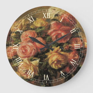 Roses in a Vase by Pierre Renoir, Vintage Fine Art Large Clock